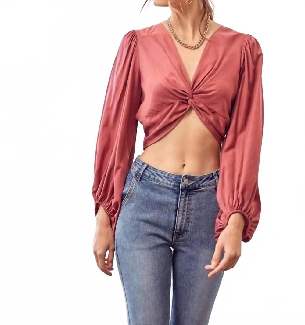 NEW IDEM DITTO front knot ruched cropped top in dry rose